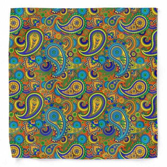 Colorful Retro Floral paisley Pattern Bandana (Front)