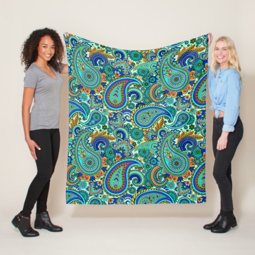 Colorful Retro Floral Paisley Pattern Fleece Blanket