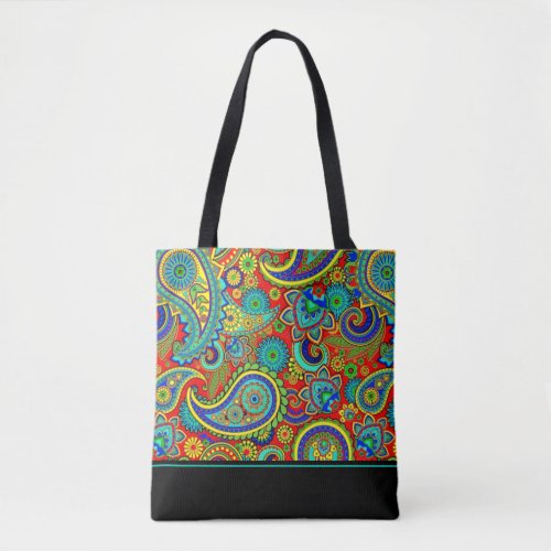 Colorful Retro Floral Paisley Pattern Tote Bag