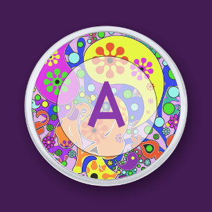 Colorful Retro Floral Paisley Purple Initial Silver Finish Lapel Pin