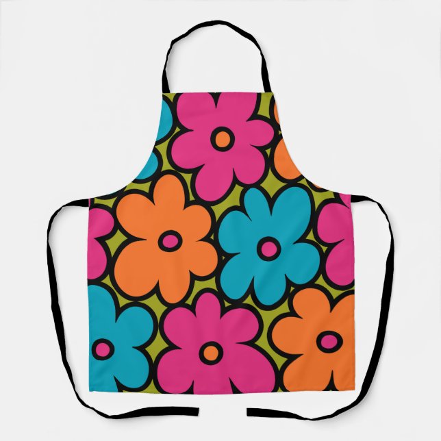 Colorful Retro Floral Pattern Apron (Front)