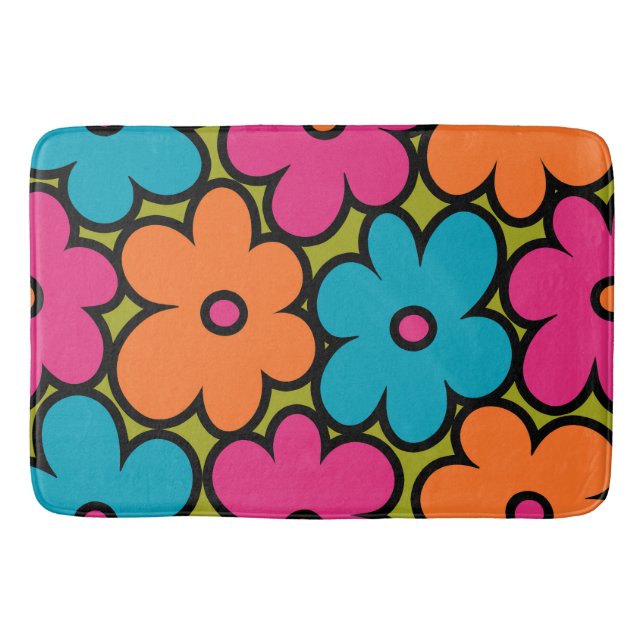 Colorful Retro Floral Pattern Bath Mat (Front)
