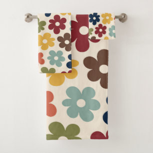 Colorful Retro Floral Pattern Bath Towel Set