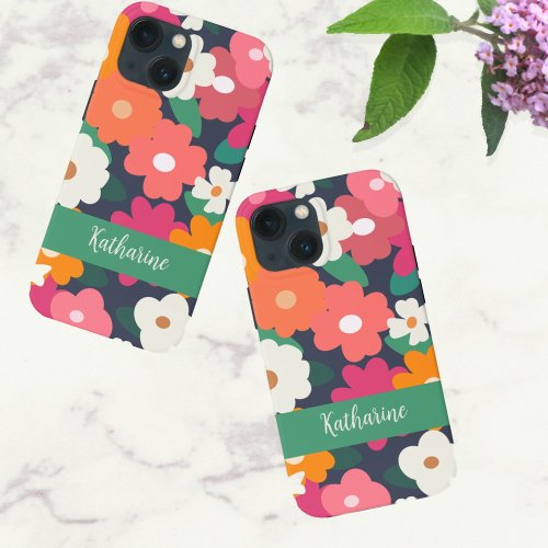 Colorful Retro Floral Pattern Custom Name      iPhone 13 Mini Case