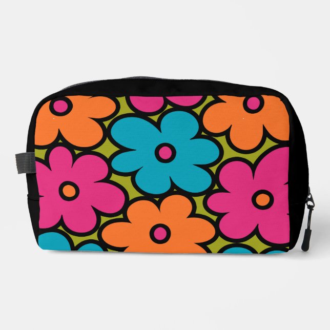Colorful Retro Floral Pattern Dopp Kit (Front)