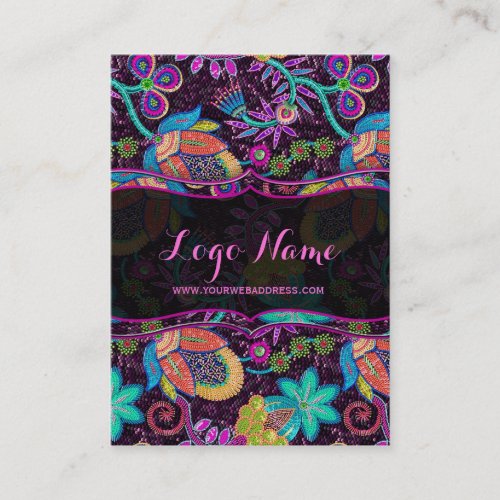Colorful Retro Floral Pattern Faux Beads Business Card