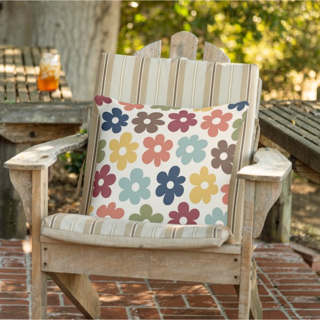 Colorful Retro Floral Pattern Outdoor Pillow (Chair)