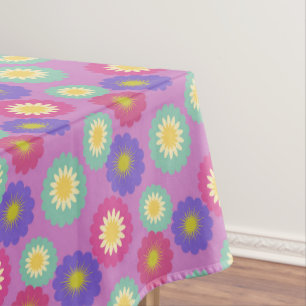Colorful Retro Floral Pattern Purple Pink Green Tablecloth