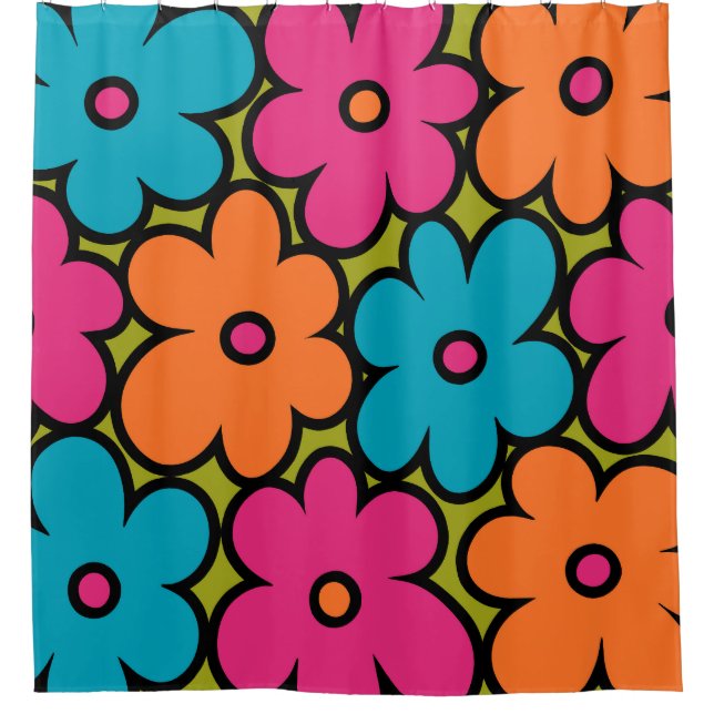 Colorful Retro Floral Pattern Shower Curtain (Front)