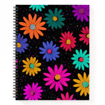Colorful Retro Floral Pattern Spiral Notebook