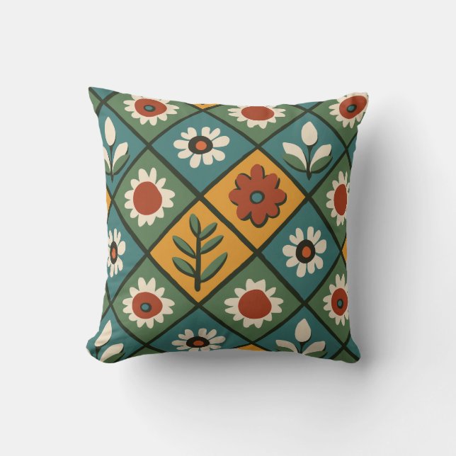 Colorful Retro Floral Pillow (Front)