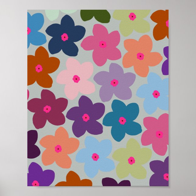 Colorful Retro Floral Poster (Front)
