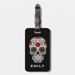 Colorful Retro Floral Sugar Skull 2 Luggage Tag