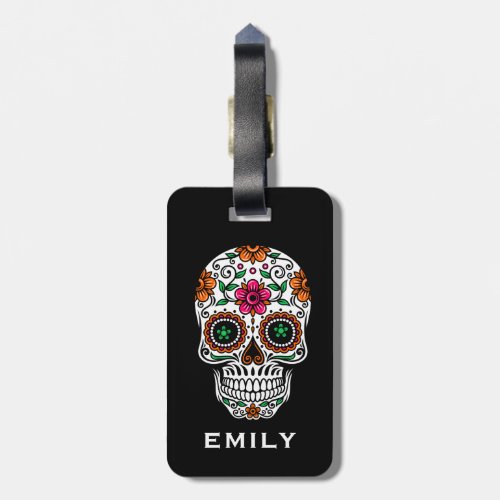 Colorful Retro Floral Sugar Skull 2 Luggage Tag