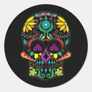 Colorful Retro Floral Sugar Skull 7 Classic Round Sticker