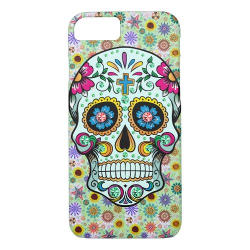 Colorful Retro Floral Sugar Skull iPhone 87 Case