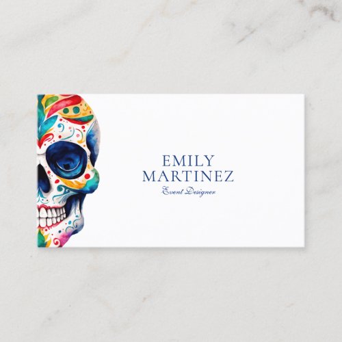 Colorful Retro Floral Sugar Skull On White Business Card