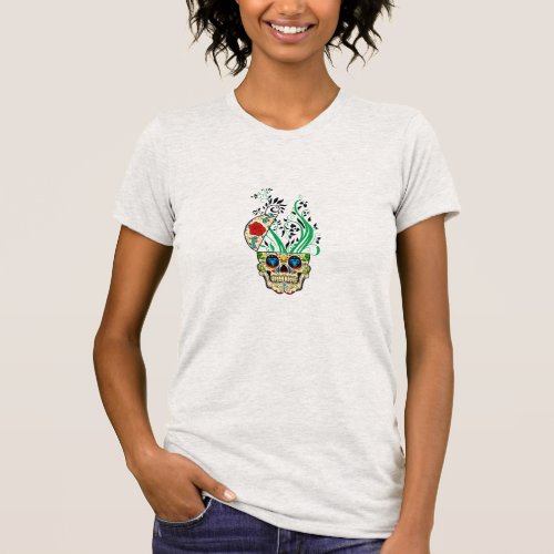 Colorful Retro Floral Sugar Skull Red Roses T_Shirt