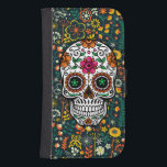 Colorful Retro Floral Sugar Skull Phone Wallet<br><div class="desc">Colorful retro floral sugar skull.</div>