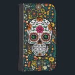 Colorful Retro Floral Sugar Skull Phone Wallet<br><div class="desc">Colorful retro floral sugar skull.</div>