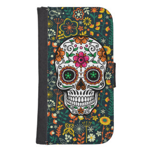 Colorful Retro Floral Sugar Skull Phone Wallet