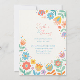 Colorful Retro Floral Wedding Invitation