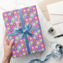 Colorful Retro Florals in Purples Pinks Greens