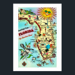Colorful Retro Florida 20x28 Map Print<br><div class="desc">It's a classic!  A retro postcard greeting from Florida repurposed as a 20 x 28 print for any decor!</div>