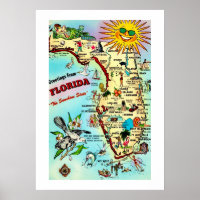 Colorful Retro Florida 20x28 Map Print
