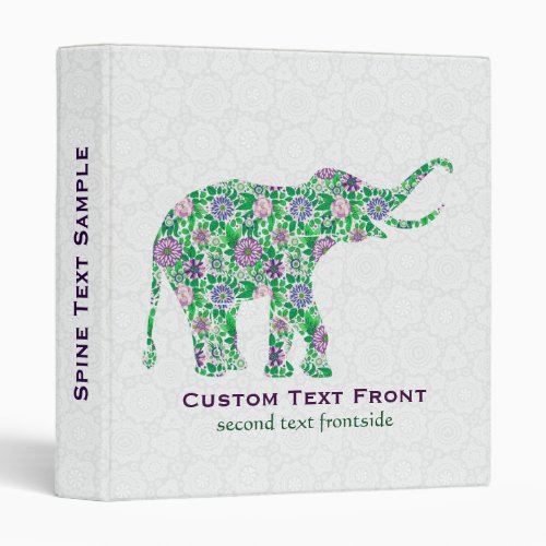 Colorful Retro Flower Elephant 3 Ring Binder