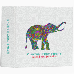 Colorful Retro Flower Elephant 3 White Background Ring Binder