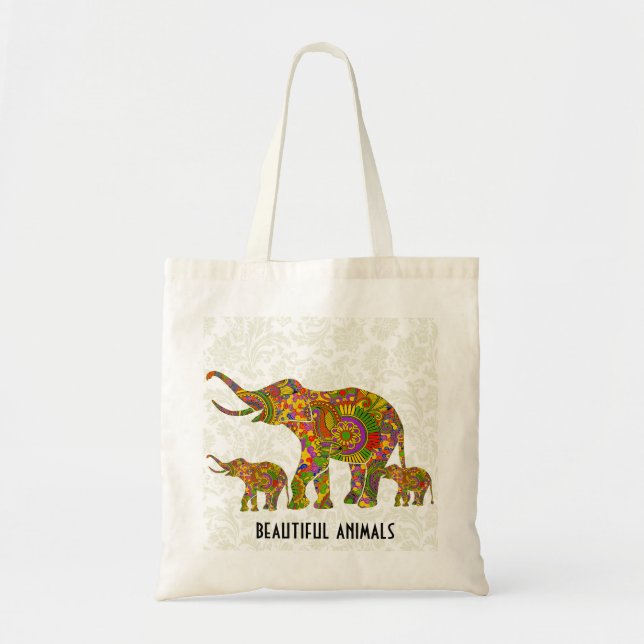 Colorful Retro Flower Elephant 4 Tote Bag (Front)