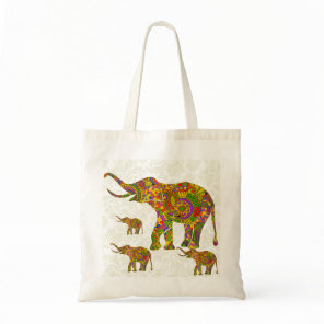 Colorful Retro Flower Elephant 4 Tote Bag