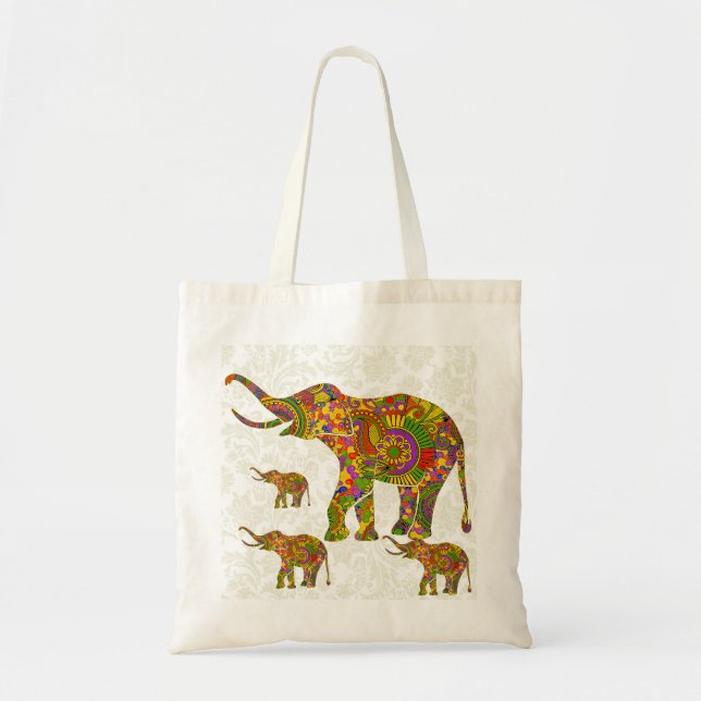 Colorful Retro Flower Elephant 4 Tote Bag (Front)