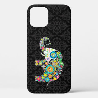 Colorful Retro Flower Elephant Design iPhone 12 Case
