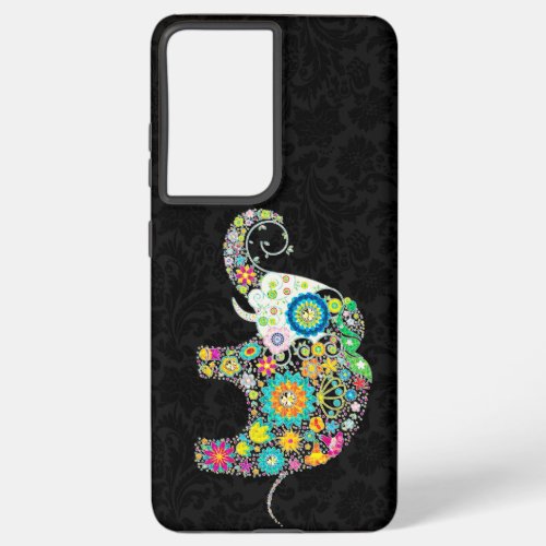 Colorful Retro Flower Elephant Design Samsung Galaxy S21 Ultra Case