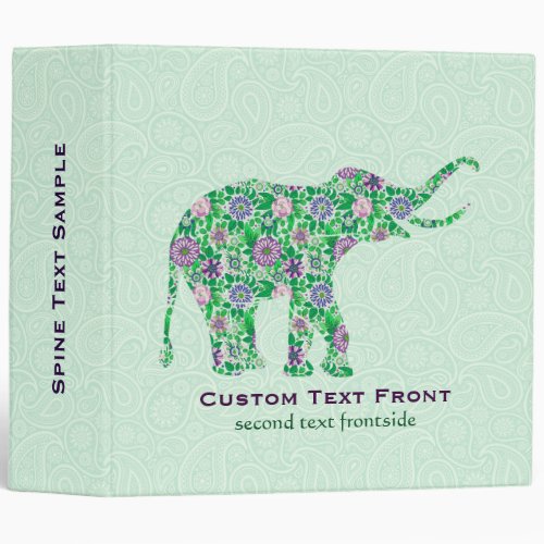 Colorful Retro Flower Elephant Mint_Green Paisley Binder