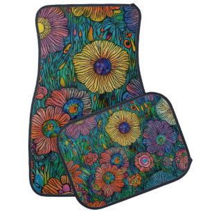 Colorful Retro Flower Garden Car Floor Mat