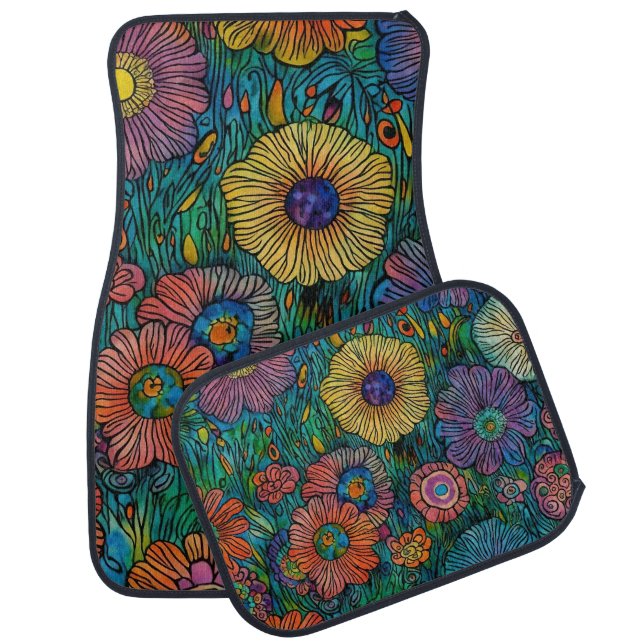 Colorful Retro Flower Garden Car Floor Mat (Set)