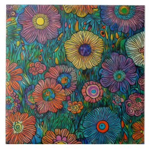 Colorful Retro Flower Garden Ceramic Tile