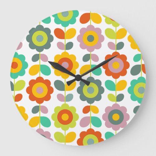 Colorful Retro Flower Large Clock