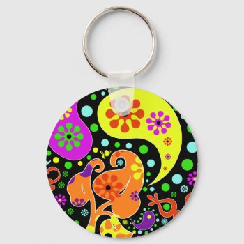 Colorful Retro Flower Paisley Psychedelic Keychain by macdesigns2 at Zazzle