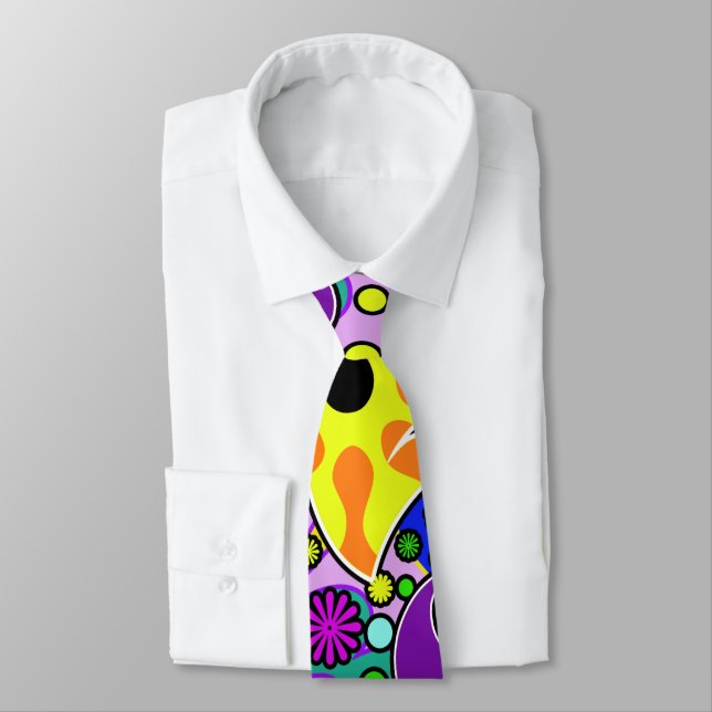 Colorful Retro Flower Paisley Psychedelic Necktie (Tied)