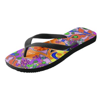 Colorful Retro Flower Paisley Psychedelic Shoes Flip Flops by macdesigns2 at Zazzle