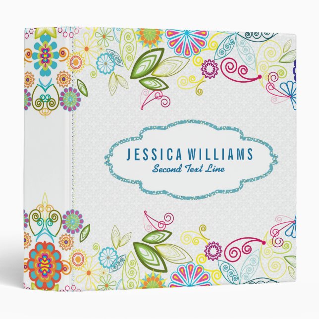 Colorful Retro Flower Pattern Binder (Front/Spine)