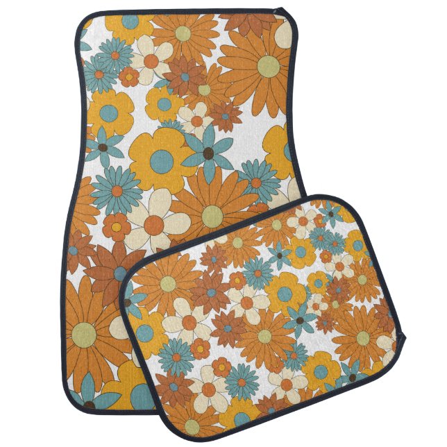 Colorful Retro Flower Pattern  Car Floor Mat (Set)