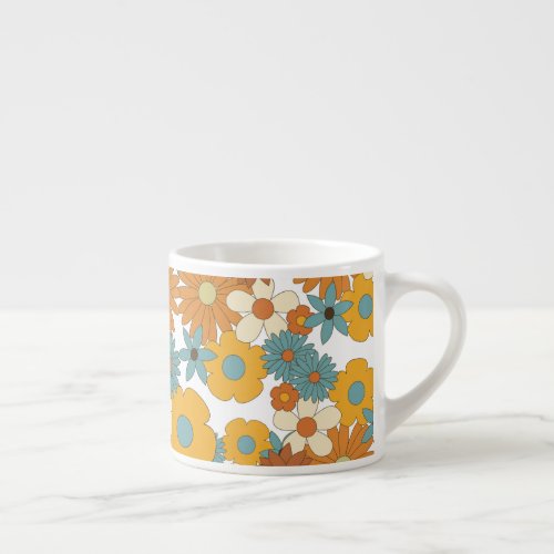Colorful Retro Flower Pattern Espresso Cup