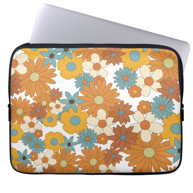 Colorful Retro Flower Pattern Laptop Sleeve (Front)