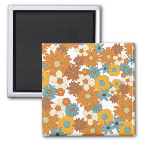 Colorful Retro Flower Pattern Magnet