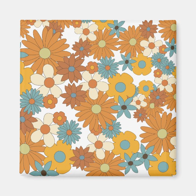 Colorful Retro Flower Pattern Magnet (Front)